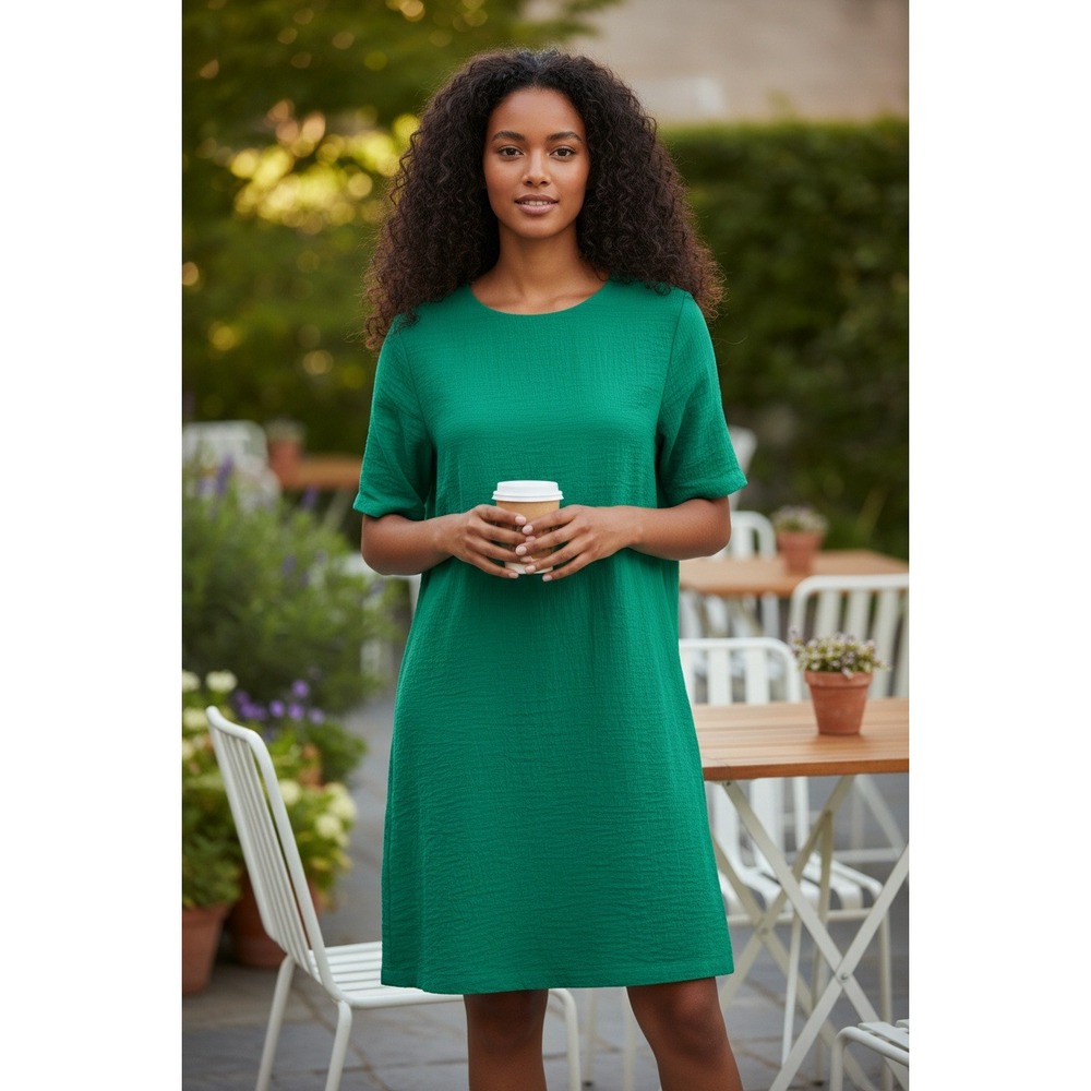 FRNCH Textured Green Short Sleeve A Line Casual Dress Size M